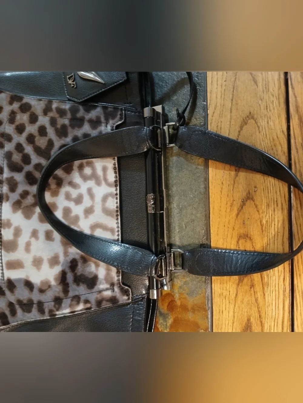 Diane Von Furstenberg Leopard Print Satchel in Gray and Black